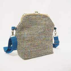 マルチカラーファブリックがまぐち2wayショルダーバッグ｜インポートファブリック｜ツイード調｜A5サイズ対応｜一点もの 3枚目の画像