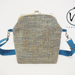 マルチカラーファブリックがまぐち2wayショルダーバッグ｜インポートファブリック｜ツイード調｜A5サイズ対応｜一点もの 1枚目の画像