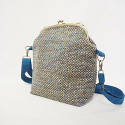 マルチカラーファブリックがまぐち2wayショルダーバッグ｜インポートファブリック｜ツイード調｜A5サイズ対応｜一点もの 5枚目の画像