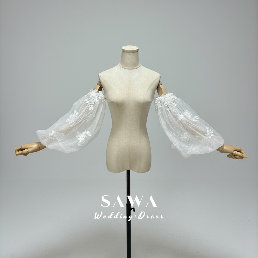 お買い得　パフスリーブ　ふんわり　多層チュール　オーダーメイド可能　ウェディングドレス小物　オフショルダー付け袖　ラメ入