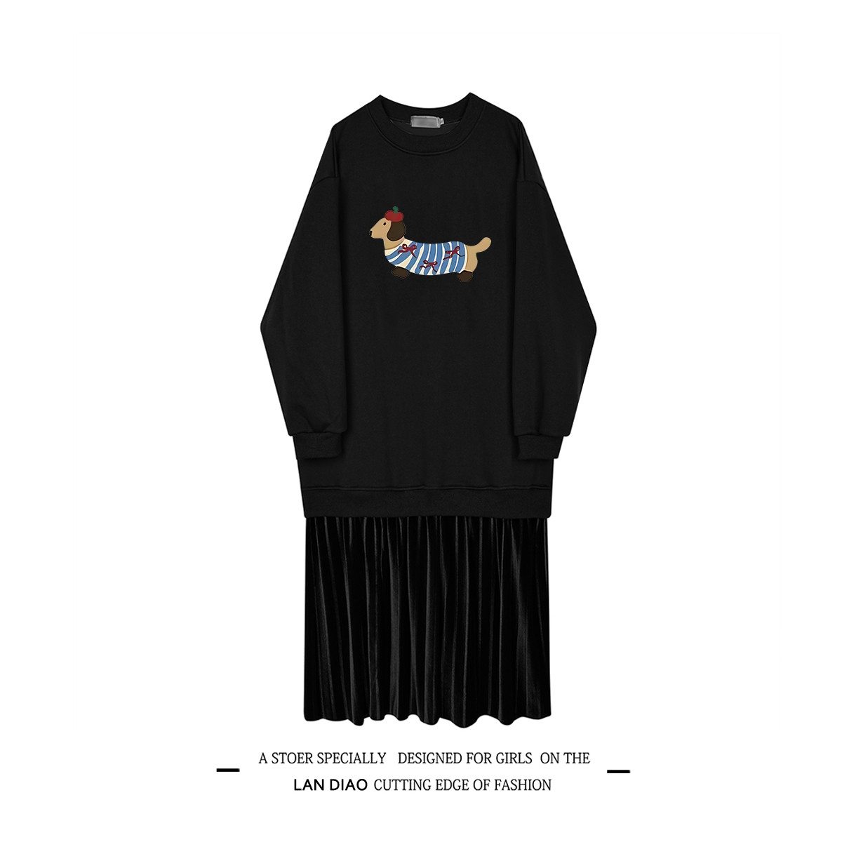 女冬季加绒加厚ルーズカジュアルニースルーワンピース