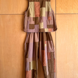 SAYOCAFE柿渋染め&刺し子のパッチバッグ トートバッグ 衣工房SAYOCAFE