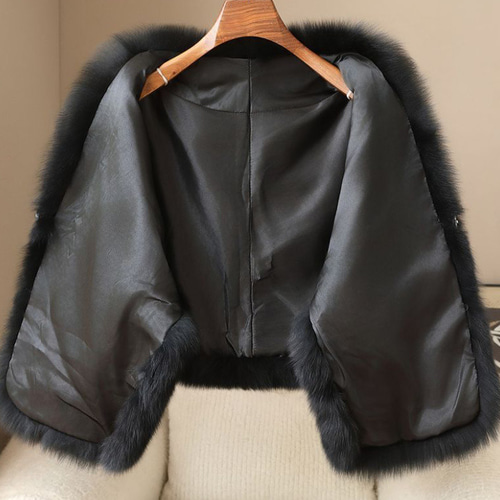 和装、洋装　ファーショール 新品フォックスとミンクファーケープストール 黒 毛皮ファーショール