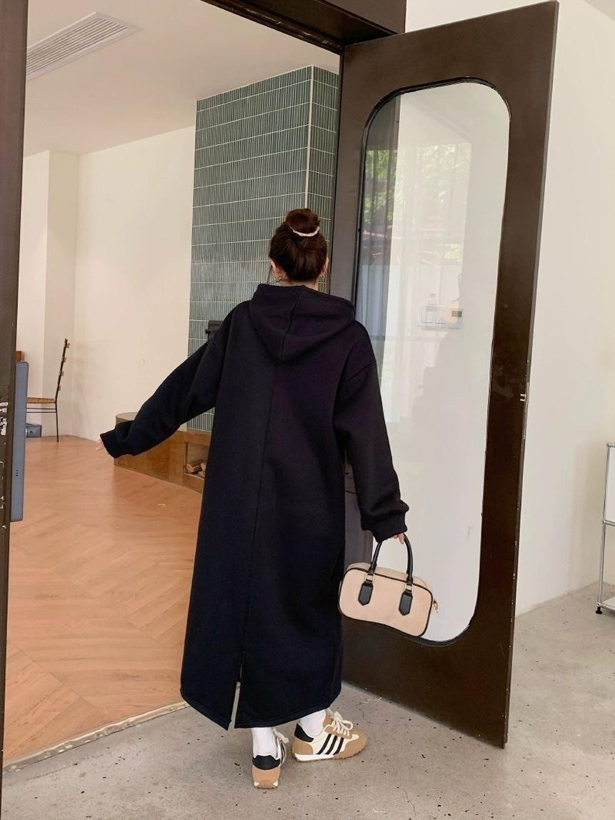 大きいサイズ 秋冬用 フリース裏起毛 厚手 キャラクタープリント ロングダイソンドレス ルーズワンピース