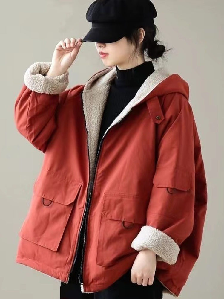 レディース リバーシブル 中綿ジャケット ボア フード付き レトロ ゆったり アウター 冬