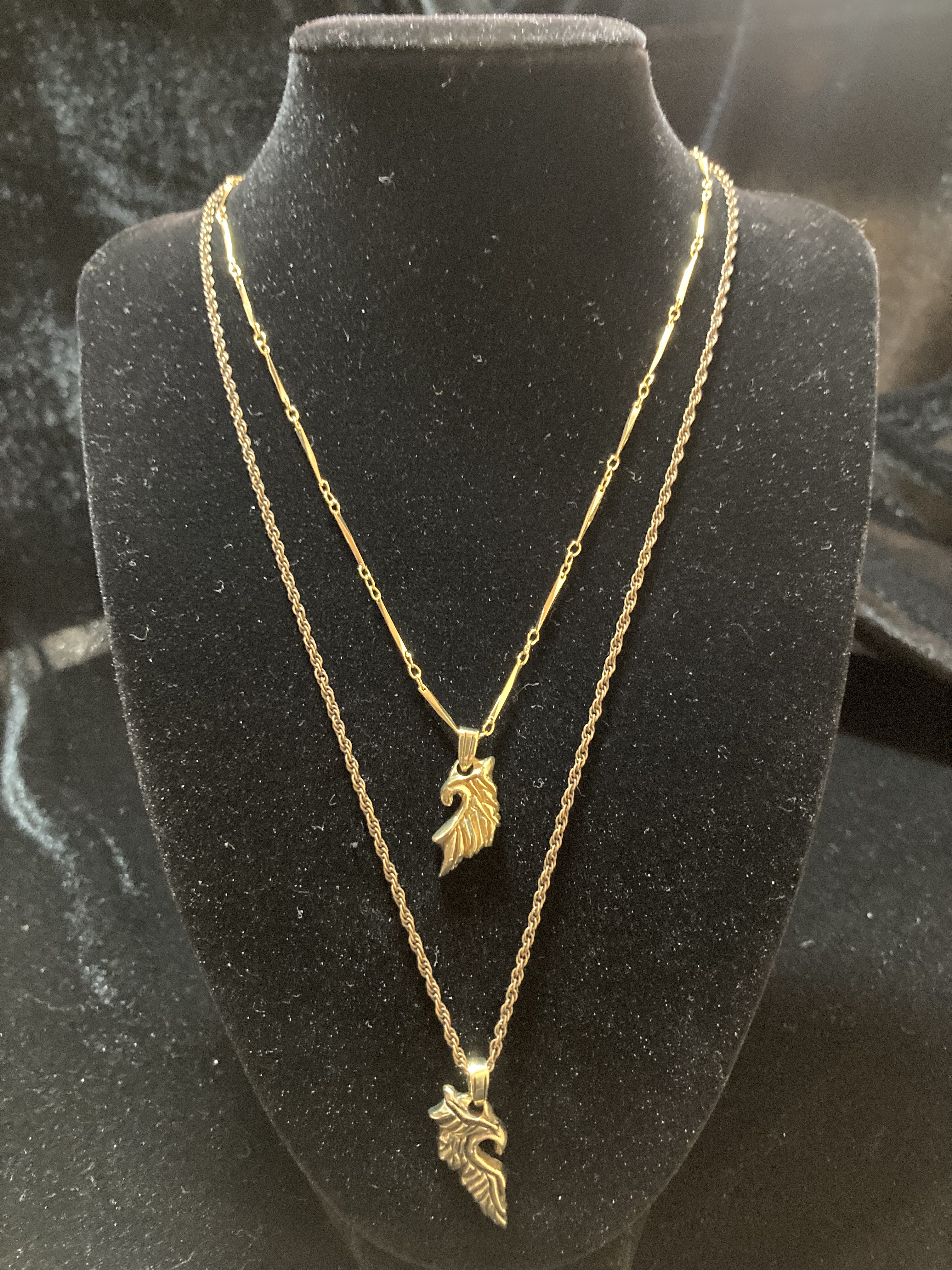 フェザー＆ハート ペアPendant チェーン付き 真鍮 16,790円