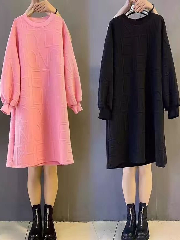 エクストララージサイズ モノトーン シンプル クルーネック ロングスリーブ ダイソンドレス 春秋 デザイン性豊か アルフ