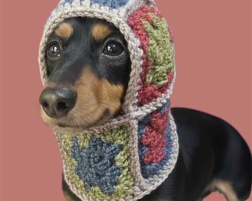 犬用バラクラバ スヌード ニット帽子 グラニースクエア イタグレ