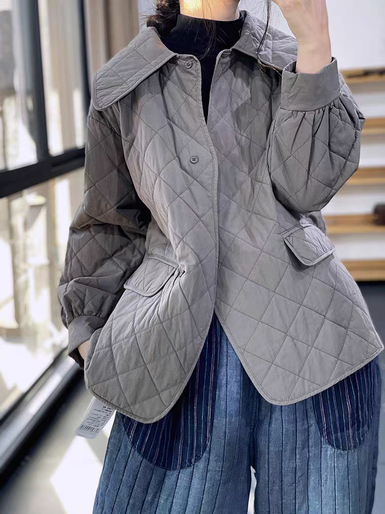 レディース キルティングジャケット 中綿 襟付き ゆったり カジュアル アウター 秋冬