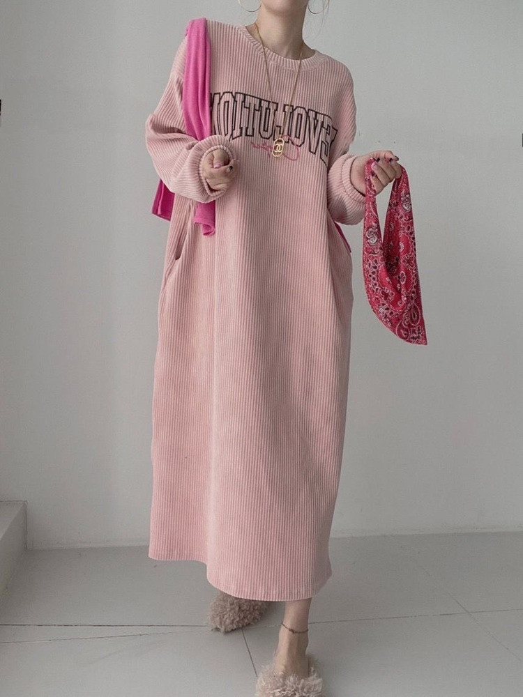 エクストララージサイズ 最大 150kg 対応 ヨーロピアンデザイン コーデュロイ アルファベットプリント ロングスリー