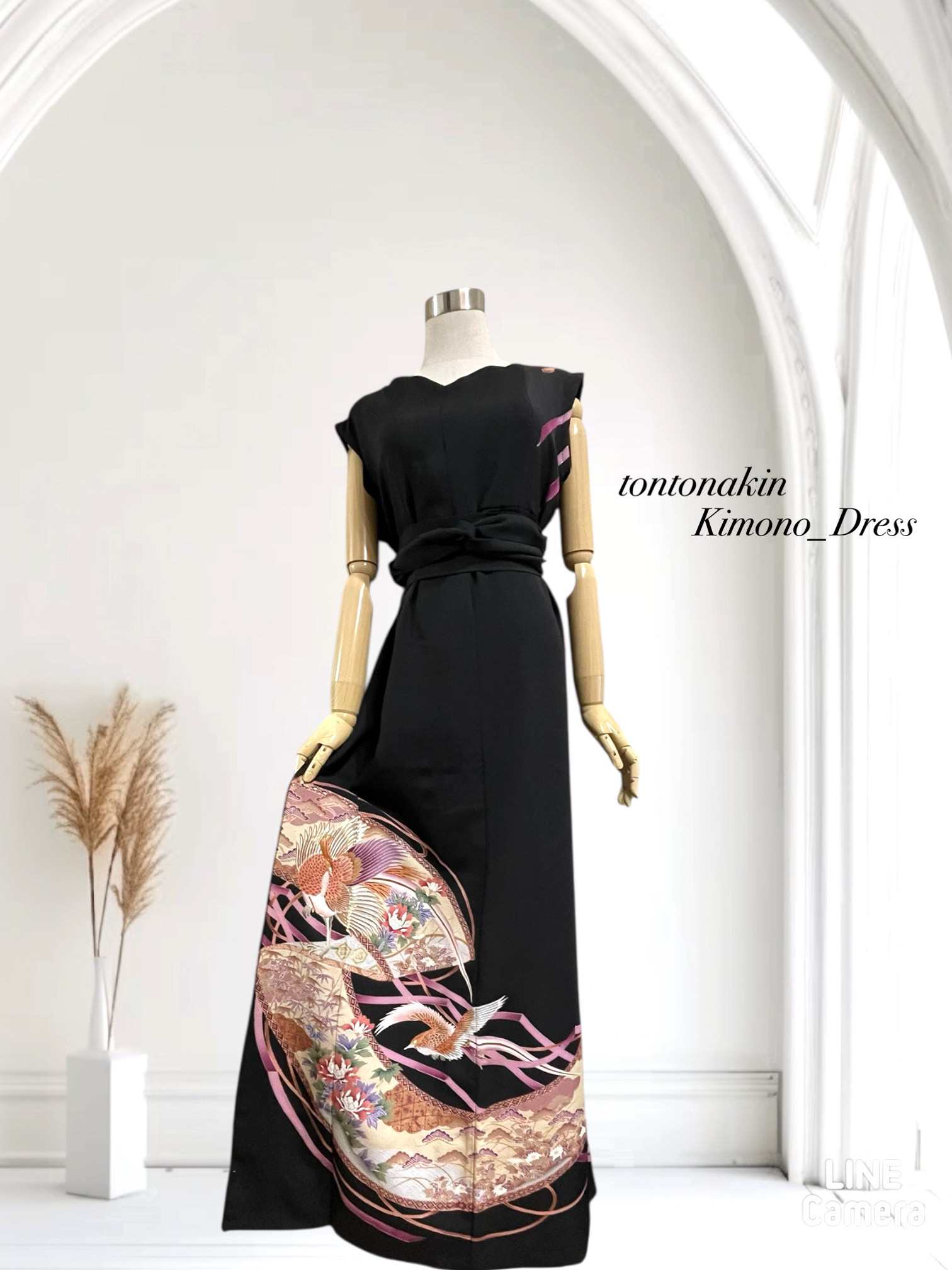 送料無料 着物 リメイク 鳳凰の舞 艶めく細見え留袖ロングドレス ゆったり美シルエット L〜LL