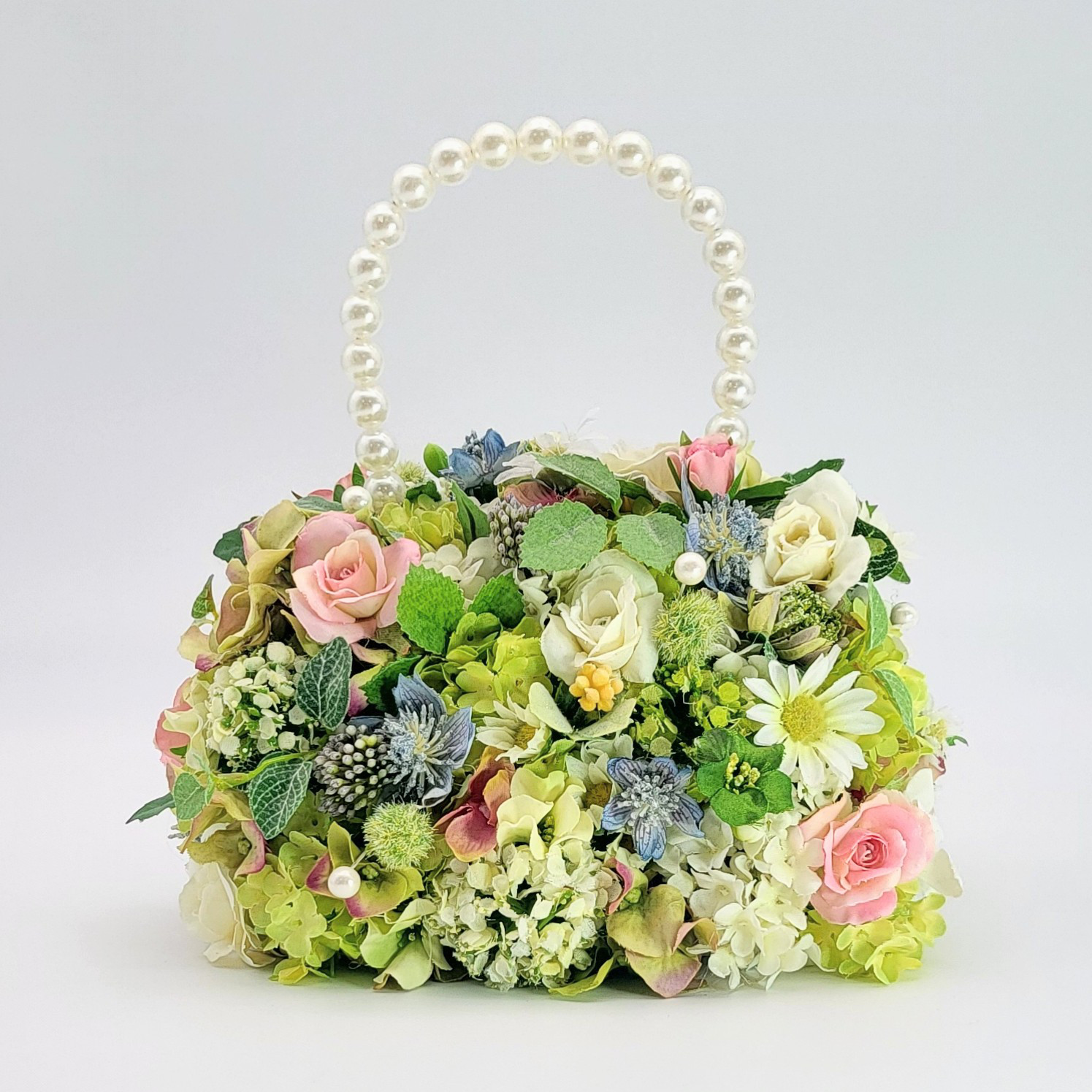 パールハンドルフラワーハンドバッグ