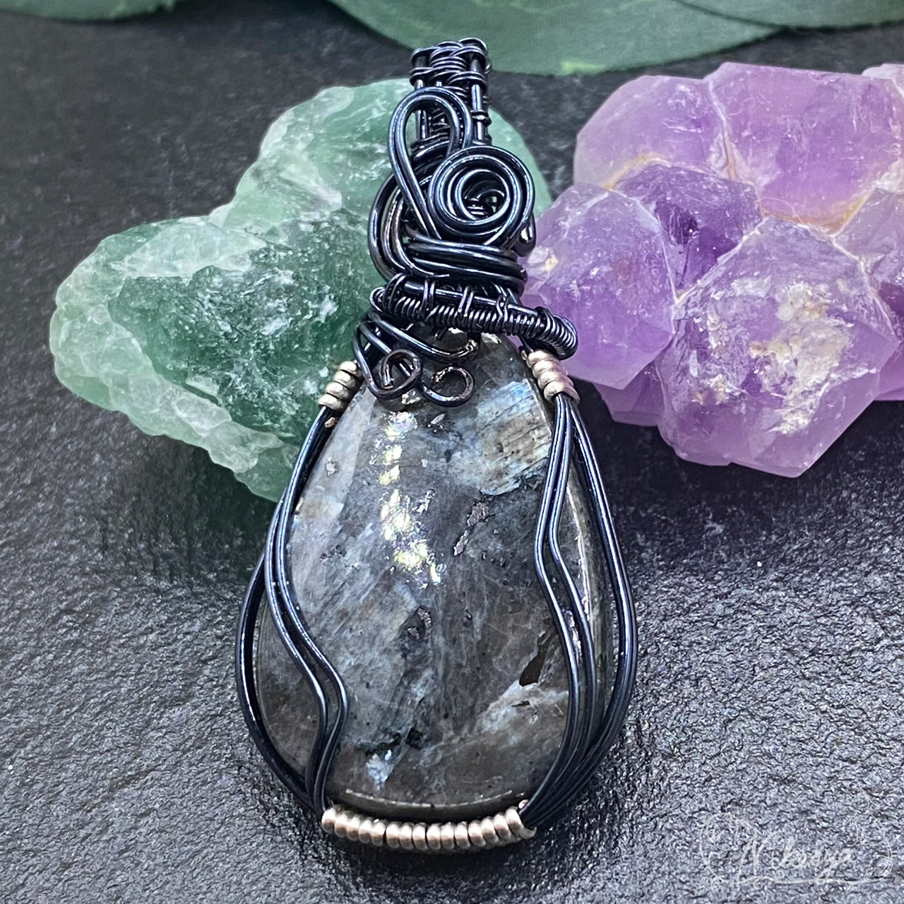 <月夜の幻想>ラルビカイトのペンダントトップ【ワイヤーアクセサリー】【送料無料】