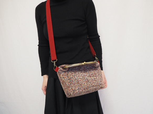 リッチカラーファンシーツイード　がまぐち2wayショルダーバッグ｜ ツイードバッグ｜軽量バッグ｜マルチカラー｜秋冬コーデ 12枚目の画像