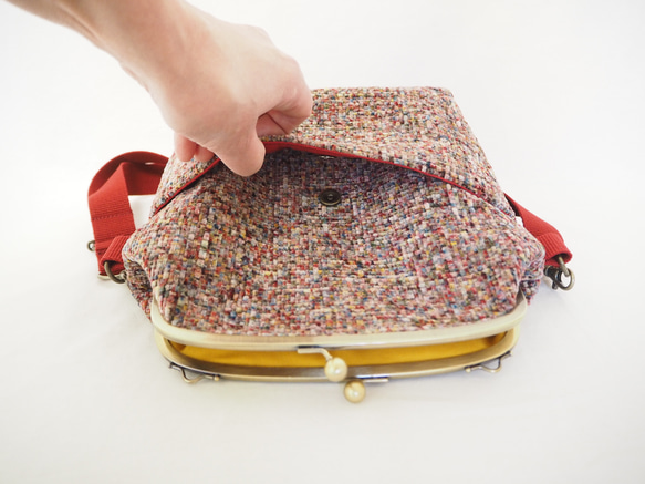 リッチカラーファンシーツイード　がまぐち2wayショルダーバッグ｜ ツイードバッグ｜軽量バッグ｜マルチカラー｜秋冬コーデ 7枚目の画像