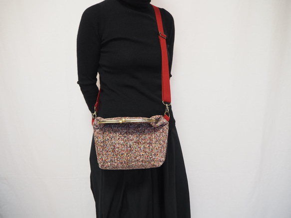 リッチカラーファンシーツイード　がまぐち2wayショルダーバッグ｜ ツイードバッグ｜軽量バッグ｜マルチカラー｜秋冬コーデ 9枚目の画像