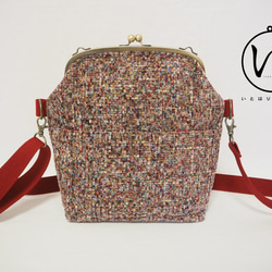 リッチカラーファンシーツイード　がまぐち2wayショルダーバッグ｜ ツイードバッグ｜軽量バッグ｜マルチカラー｜秋冬コーデ 1枚目の画像