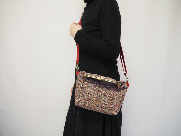 リッチカラーファンシーツイード　がまぐち2wayショルダーバッグ｜ ツイードバッグ｜軽量バッグ｜マルチカラー｜秋冬コーデ 10枚目の画像