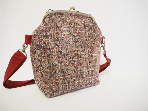 リッチカラーファンシーツイード　がまぐち2wayショルダーバッグ｜ ツイードバッグ｜軽量バッグ｜マルチカラー｜秋冬コーデ 4枚目の画像