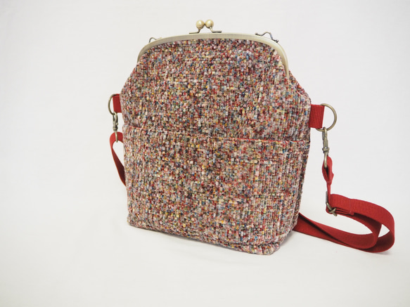 リッチカラーファンシーツイード　がまぐち2wayショルダーバッグ｜ ツイードバッグ｜軽量バッグ｜マルチカラー｜秋冬コーデ 6枚目の画像
