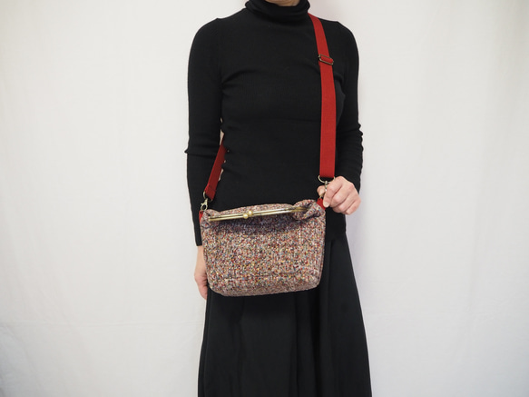 リッチカラーファンシーツイード　がまぐち2wayショルダーバッグ｜ ツイードバッグ｜軽量バッグ｜マルチカラー｜秋冬コーデ 16枚目の画像