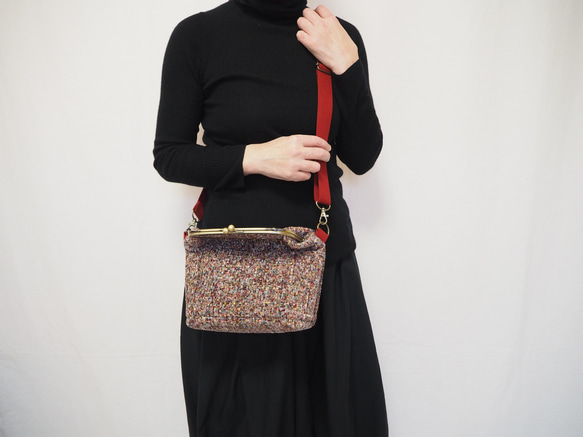 リッチカラーファンシーツイード　がまぐち2wayショルダーバッグ｜ ツイードバッグ｜軽量バッグ｜マルチカラー｜秋冬コーデ 13枚目の画像