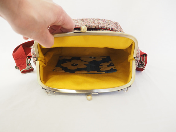 リッチカラーファンシーツイード　がまぐち2wayショルダーバッグ｜ ツイードバッグ｜軽量バッグ｜マルチカラー｜秋冬コーデ 8枚目の画像