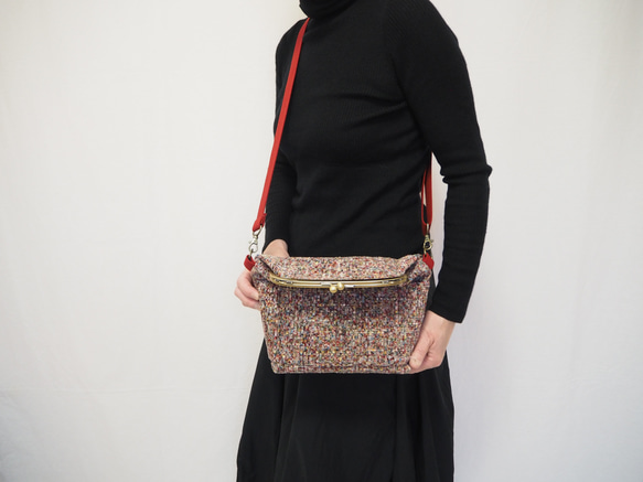 リッチカラーファンシーツイード　がまぐち2wayショルダーバッグ｜ ツイードバッグ｜軽量バッグ｜マルチカラー｜秋冬コーデ 14枚目の画像
