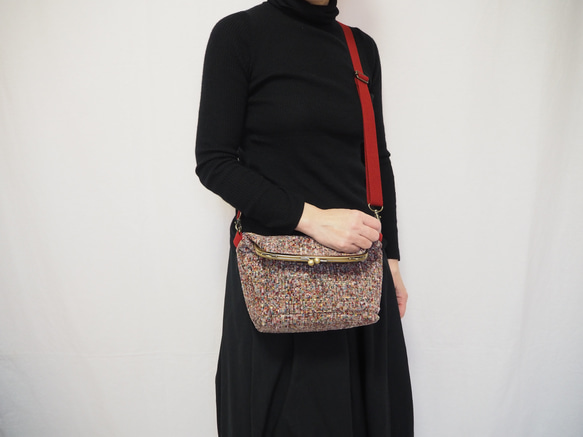 リッチカラーファンシーツイード　がまぐち2wayショルダーバッグ｜ ツイードバッグ｜軽量バッグ｜マルチカラー｜秋冬コーデ 2枚目の画像