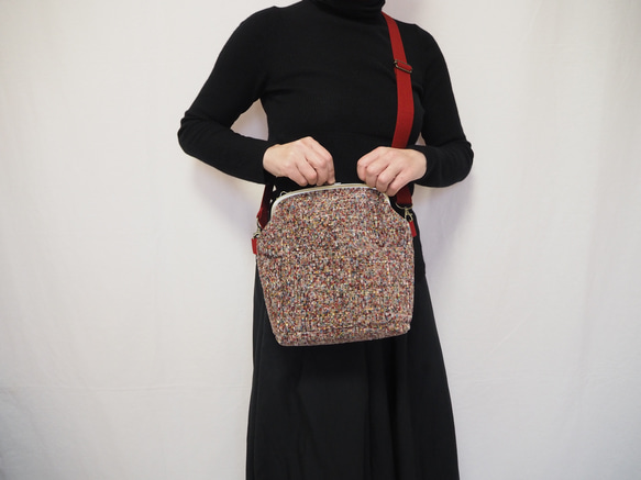 リッチカラーファンシーツイード　がまぐち2wayショルダーバッグ｜ ツイードバッグ｜軽量バッグ｜マルチカラー｜秋冬コーデ 15枚目の画像
