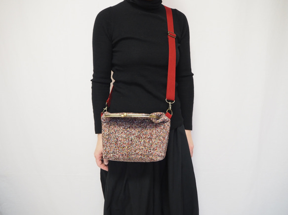 リッチカラーファンシーツイード　がまぐち2wayショルダーバッグ｜ ツイードバッグ｜軽量バッグ｜マルチカラー｜秋冬コーデ 11枚目の画像