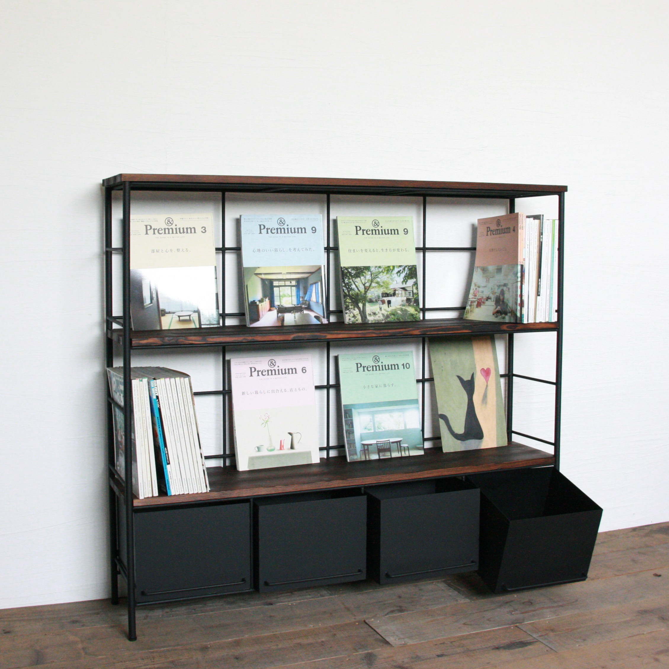 アイアンのドロワーシェルフ　4列1段　棚2段【サイズオーダー可】