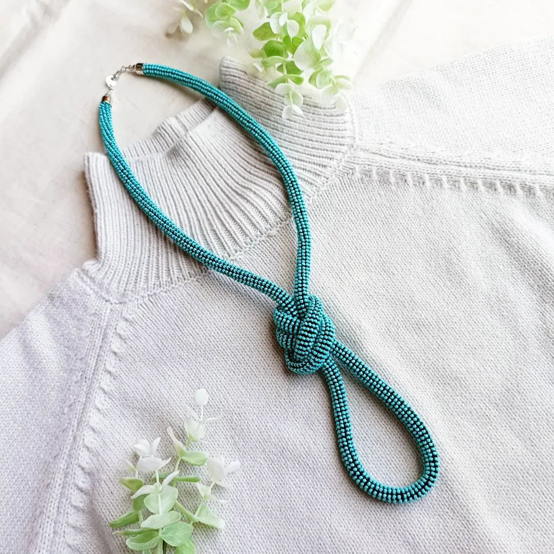 帯締め編みネックレス/ターコイズブルー✨