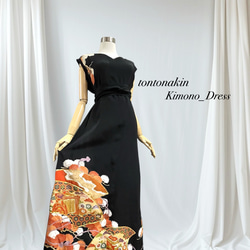 送料無料 着物 リメイク ゆったりAライン 花車 金駒刺繍 留袖 ロング