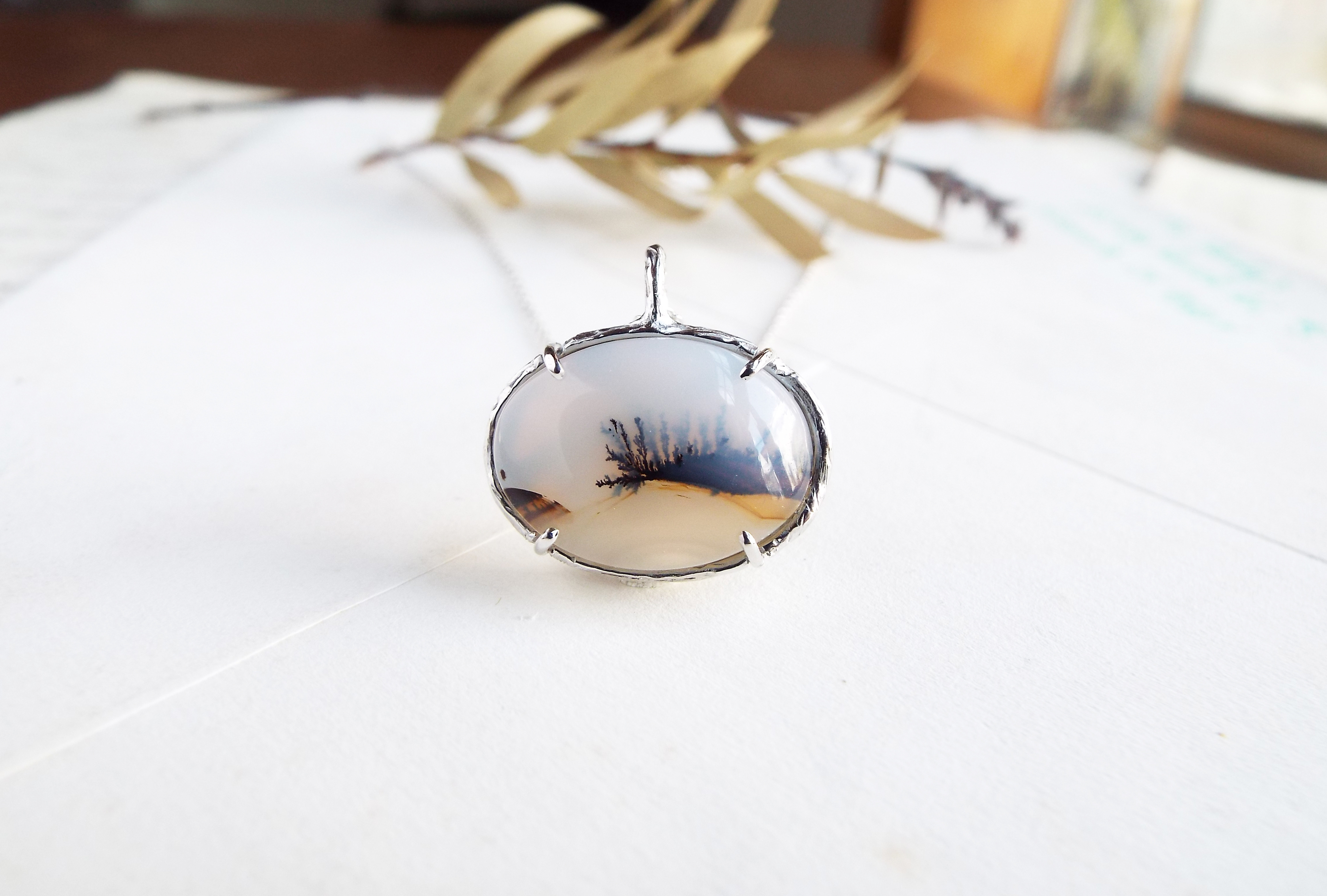 【一点物】デンドリティックアゲートのネックレス（湖畔）