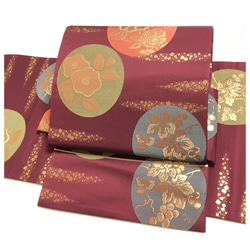 美品 綿麻 半幅帯 ハーフリネン 通年帯 キナリ 色無地 長尺440 全通