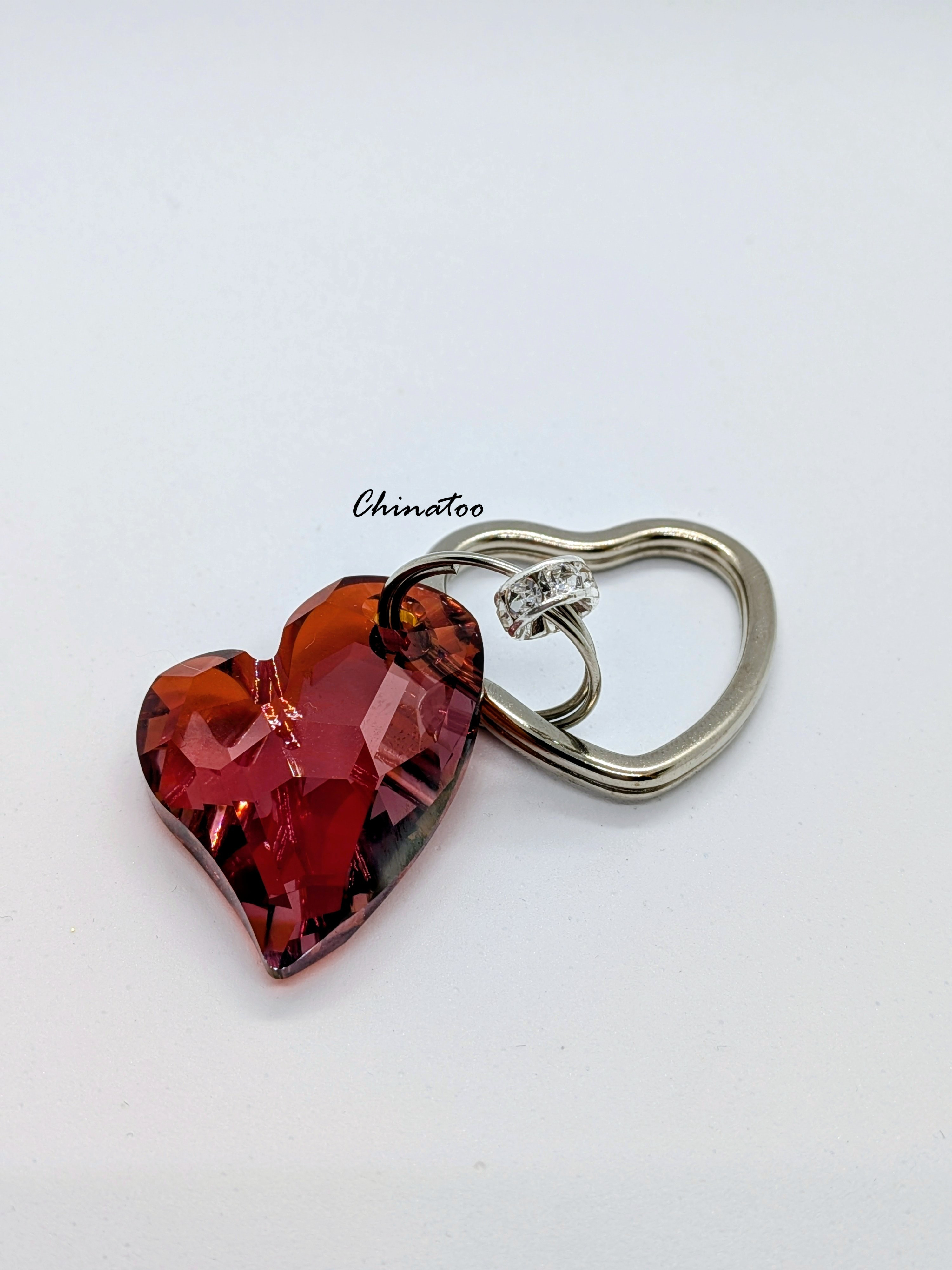 【新色】ダブルハート　クリスタルレッドキーリング