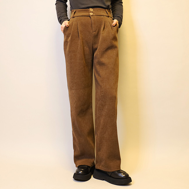 【2025冬新作数量限定】サイズ選べる♪暖かい♪冬支度♪裏起毛コーデュロイタックストレートパンツ25052BR