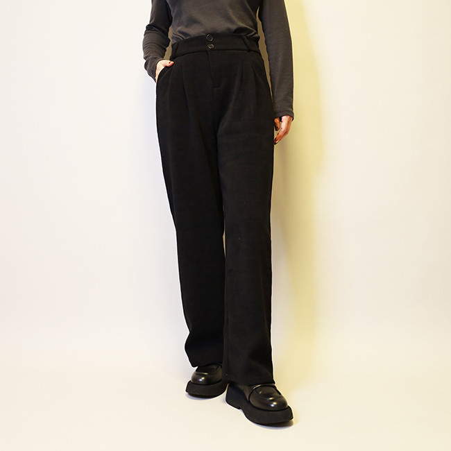 【2025冬新作数量限定】サイズ選べる♪暖かい♪冬支度♪裏起毛コーデュロイタックストレートパンツ25052BK