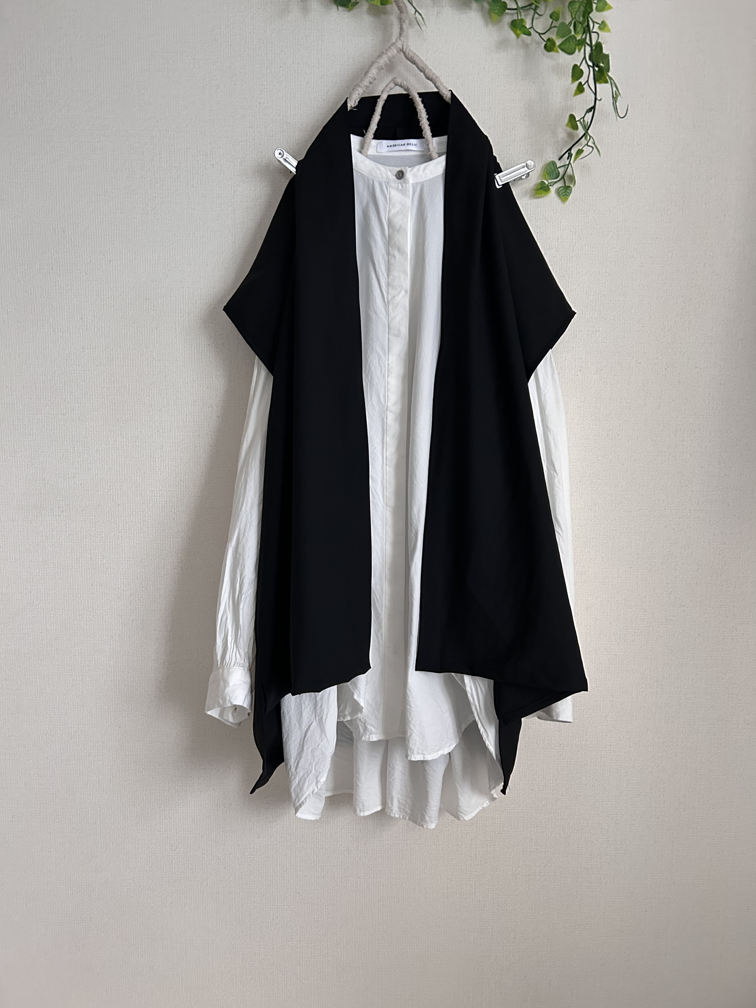 春夏秋てろてろさらっとフォーマル黒ローブジレカーディガン