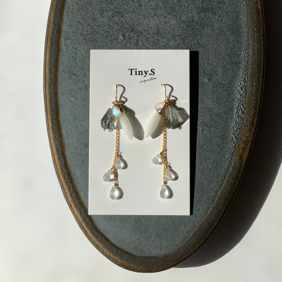 winter breeze✴︎モスアクアマリン×ムーンストーン×ホワイトアゲート✴︎All14Kgfピアス 9枚目の画像