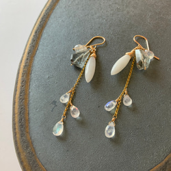 winter breeze✴︎モスアクアマリン×ムーンストーン×ホワイトアゲート✴︎All14Kgfピアス 1枚目の画像