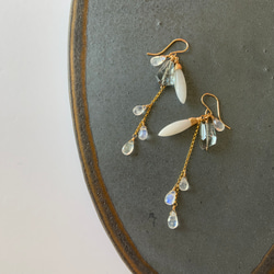 winter breeze✴︎モスアクアマリン×ムーンストーン×ホワイトアゲート✴︎All14Kgfピアス 3枚目の画像