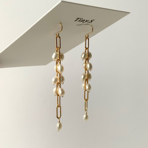 snow laden twig✴︎淡水パールAll14kgfピアス 2枚目の画像