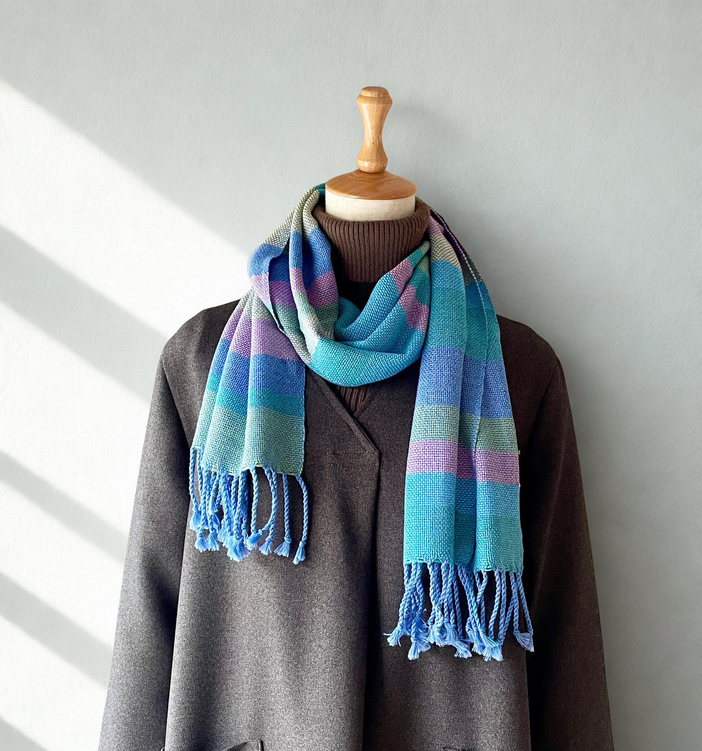 チクチクしないコットンウールの手織りストール（パステル）