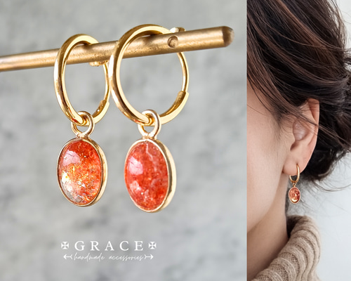 幸運を呼ぶ太陽の石✴宝石質AAAのタンザニア産サンストーン ピアス見え