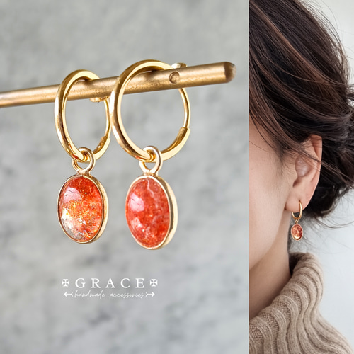 幸運を呼ぶ太陽の石✴宝石質AAAのタンザニア産サンストーン ピアス見え