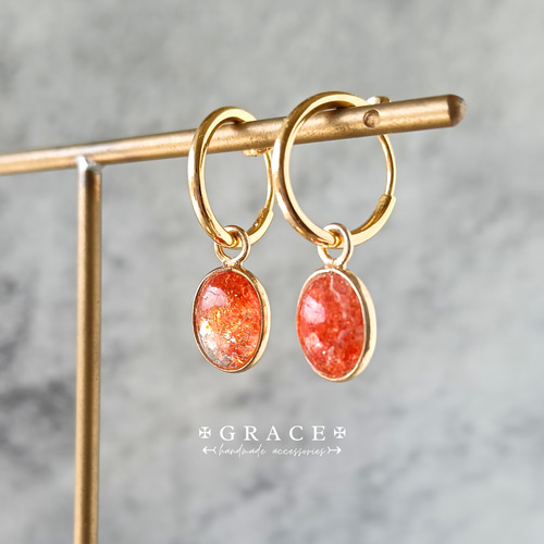 幸運を呼ぶ太陽の石✴宝石質AAAのタンザニア産サンストーン ピアス見え