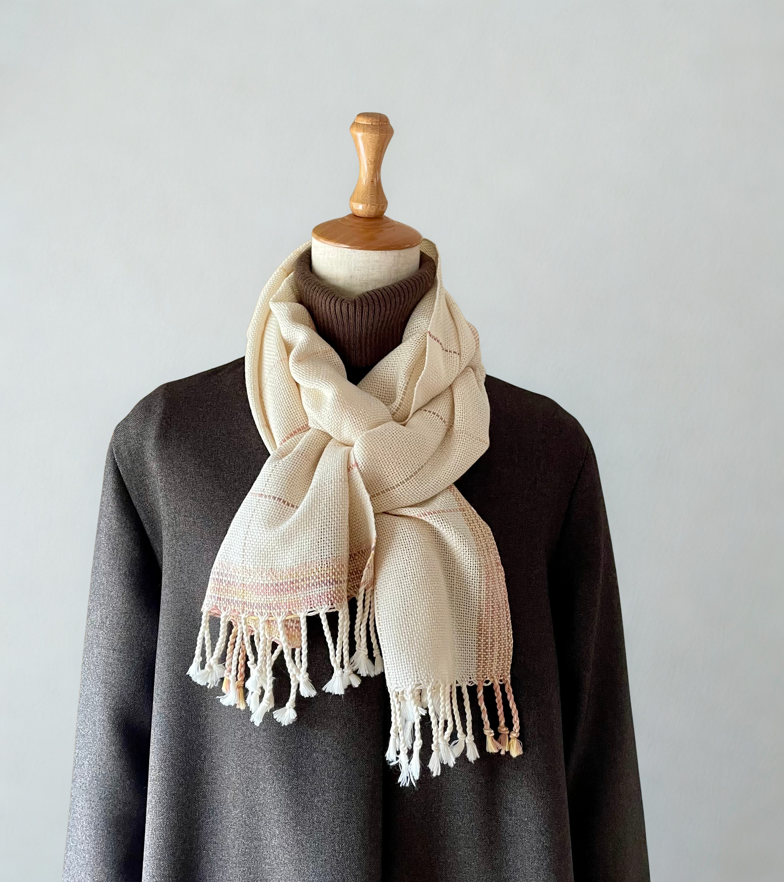 チクチクしないコットンウールの手織りストール（ミルキーホワイト）