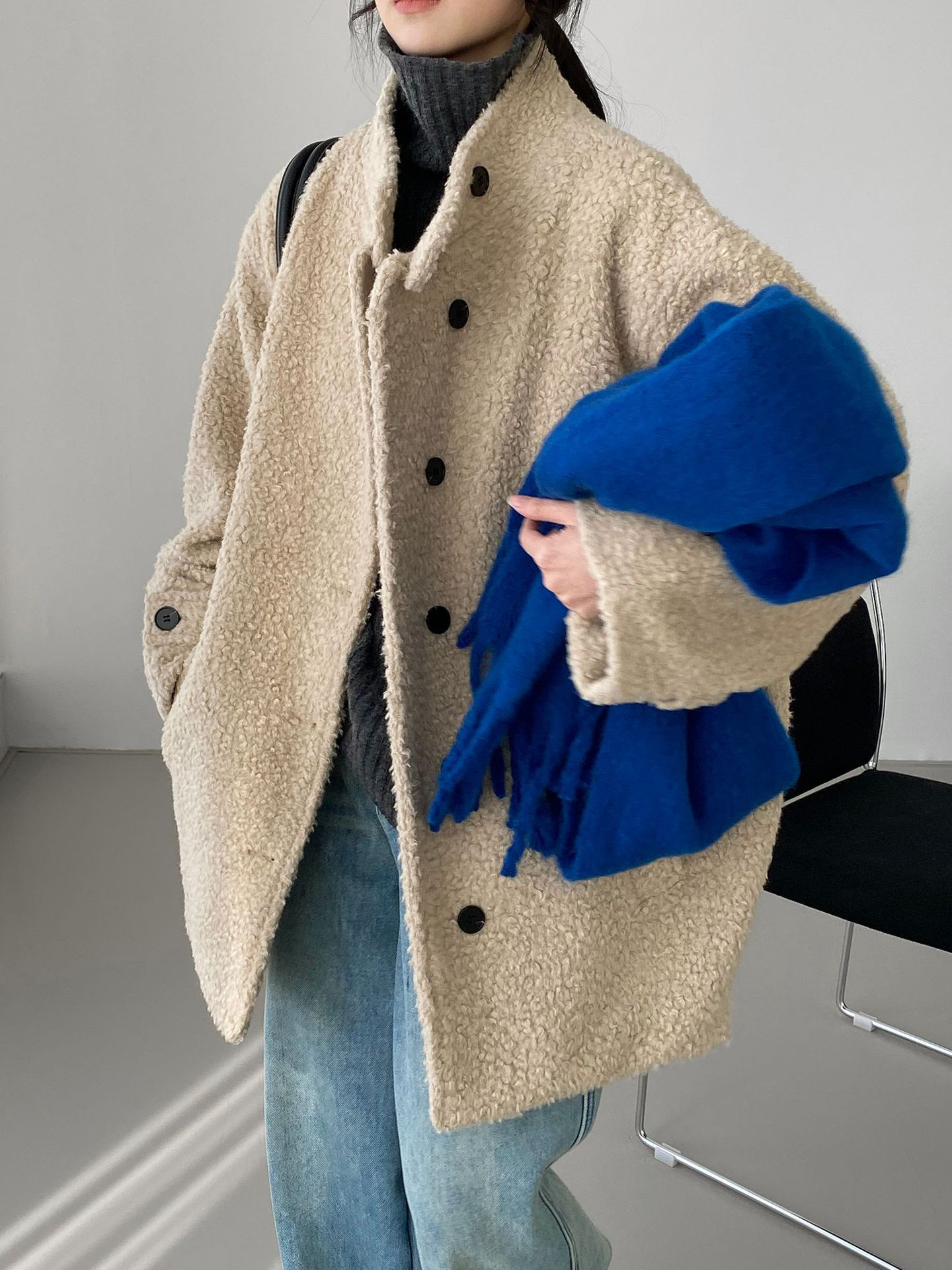 秋冬レディーススタンドカラー 厚手保温 ウールニットコート【返品・交換可】品質最優先25-542